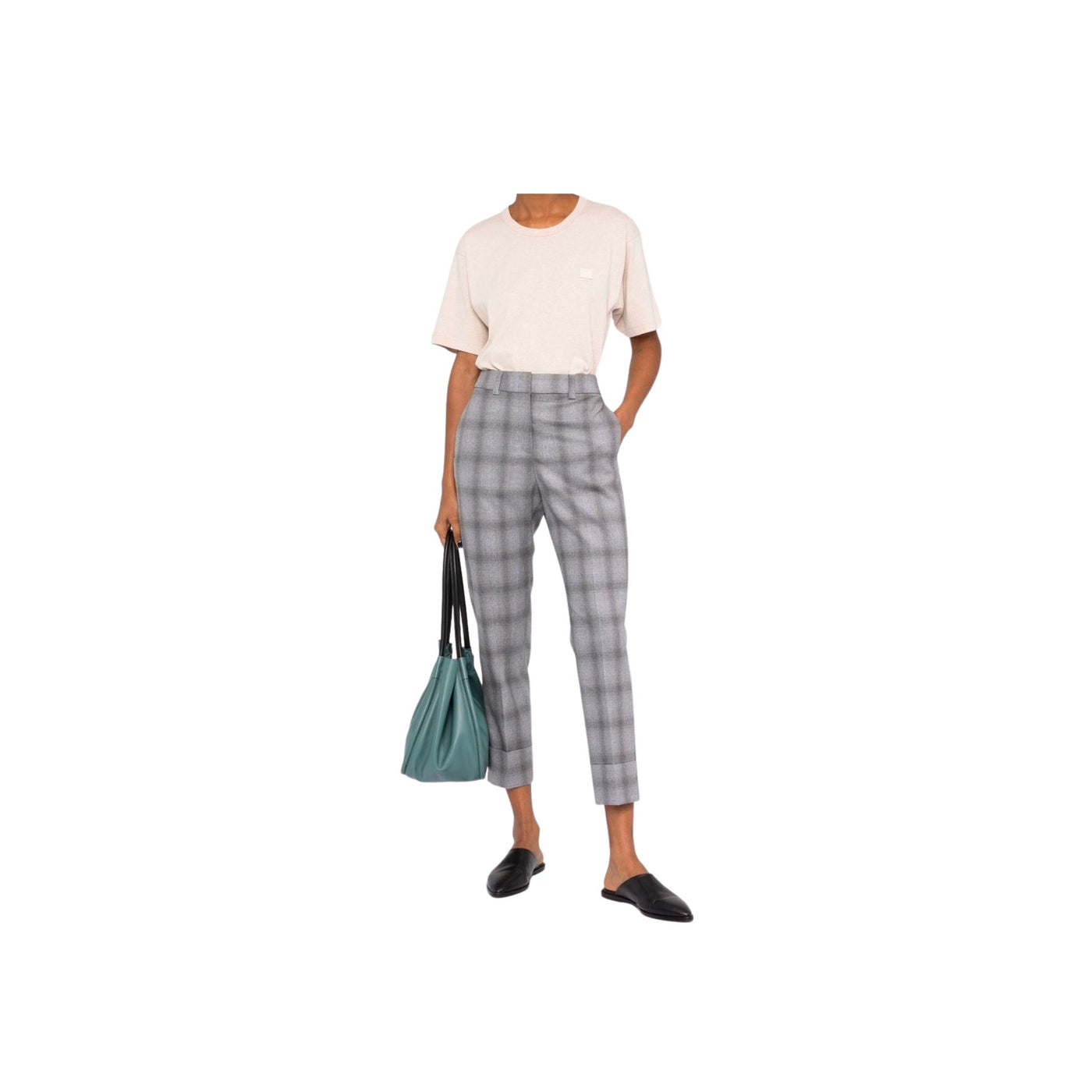Women's trousers in lurex with checked pattern