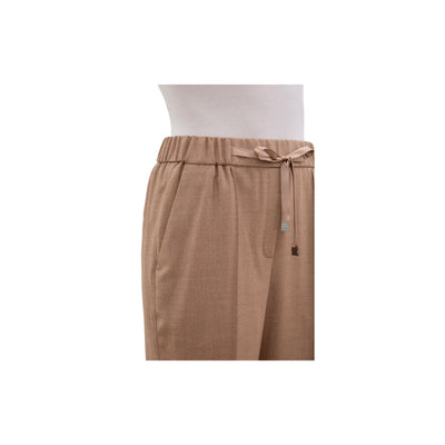 Women's trousers in wool canvas with satin drawstring