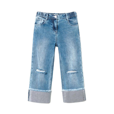 pantaloni jeans bambina twinset con risvolto e logo