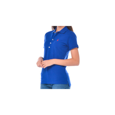 Women's polo shirt in solid color with logo embroidered on the chest