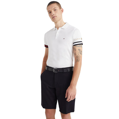 polo uomo tommy hilfiger cotone con dettaglio manica bianco frontale