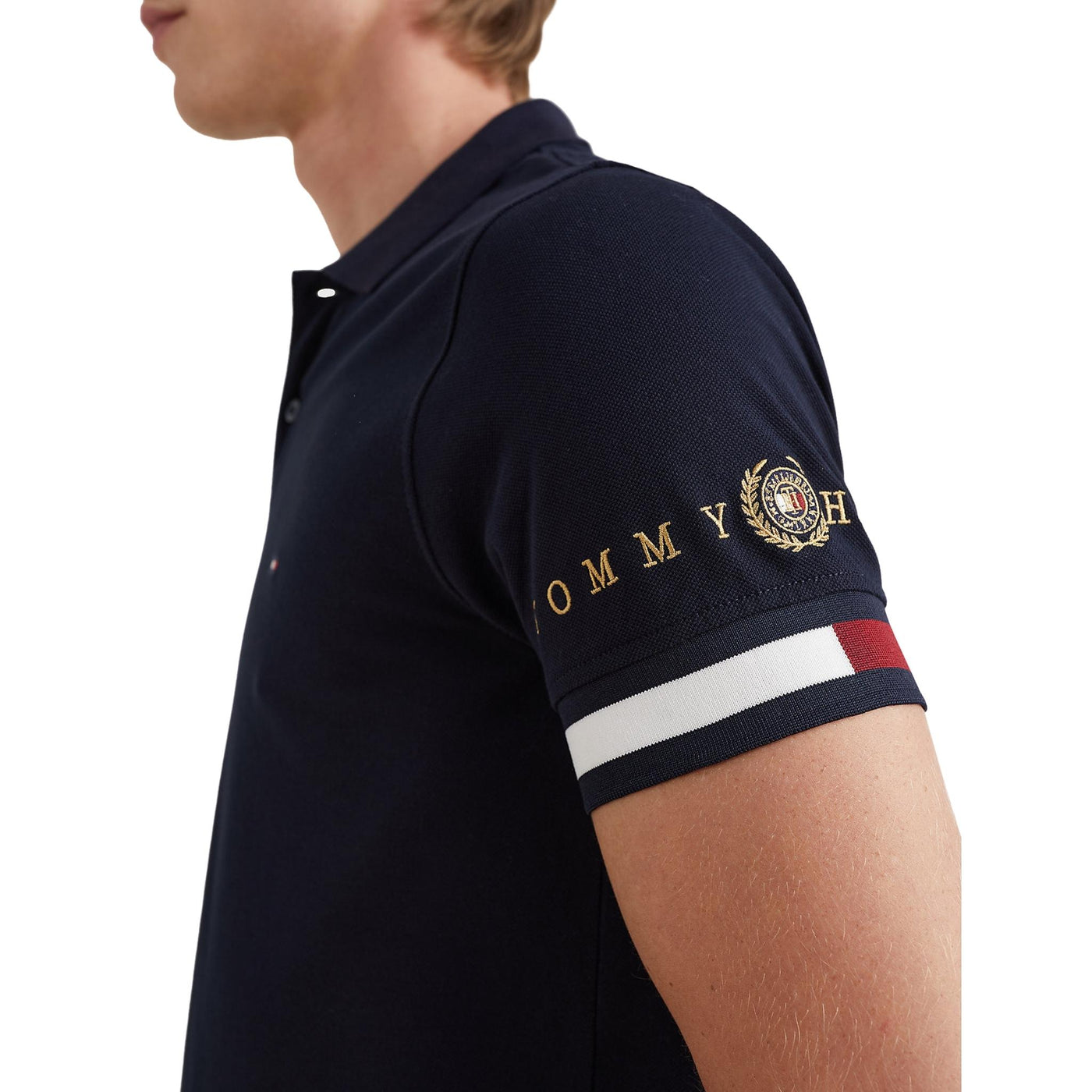 polo uomo tommy hilfiger cotone con dettaglio manica blu retro