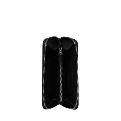 portafogli orciani pelle martellata con zip nero aperto