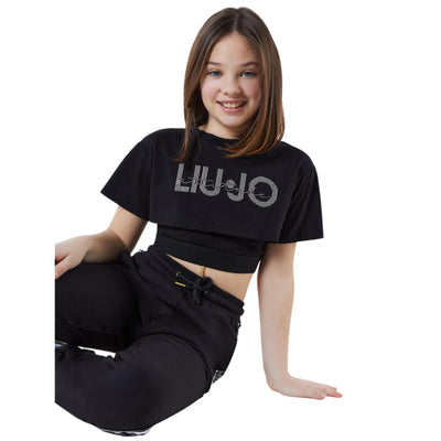 t-shirt bambina liu jo con top abbinato nero indossata