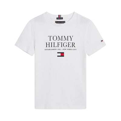 t-shirt bambino tommy hilfiger maxi logo frontale bianca