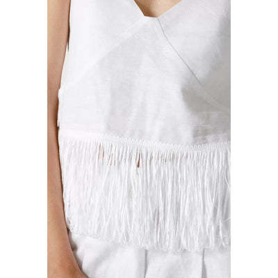 t-shirt donna seventy scollo a v con frange bianco dettaglio