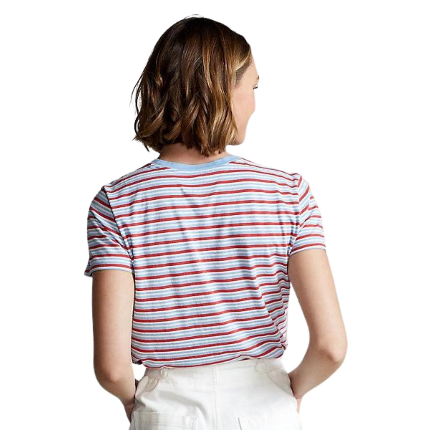 T-shirt Donna a righe orizzontali con mini logo sul petto
