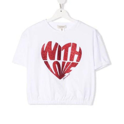 T-shirt bambina Twinset con scritta a forma di cuore vista frontale